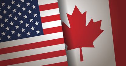 Canada flag and USA flag side by side