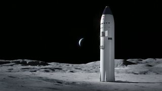 An illustration of SpaceX's Starship on the moon. In April 2021, NASA announced that SpaceX won the contract to build the lunar lander for its Artemis program.