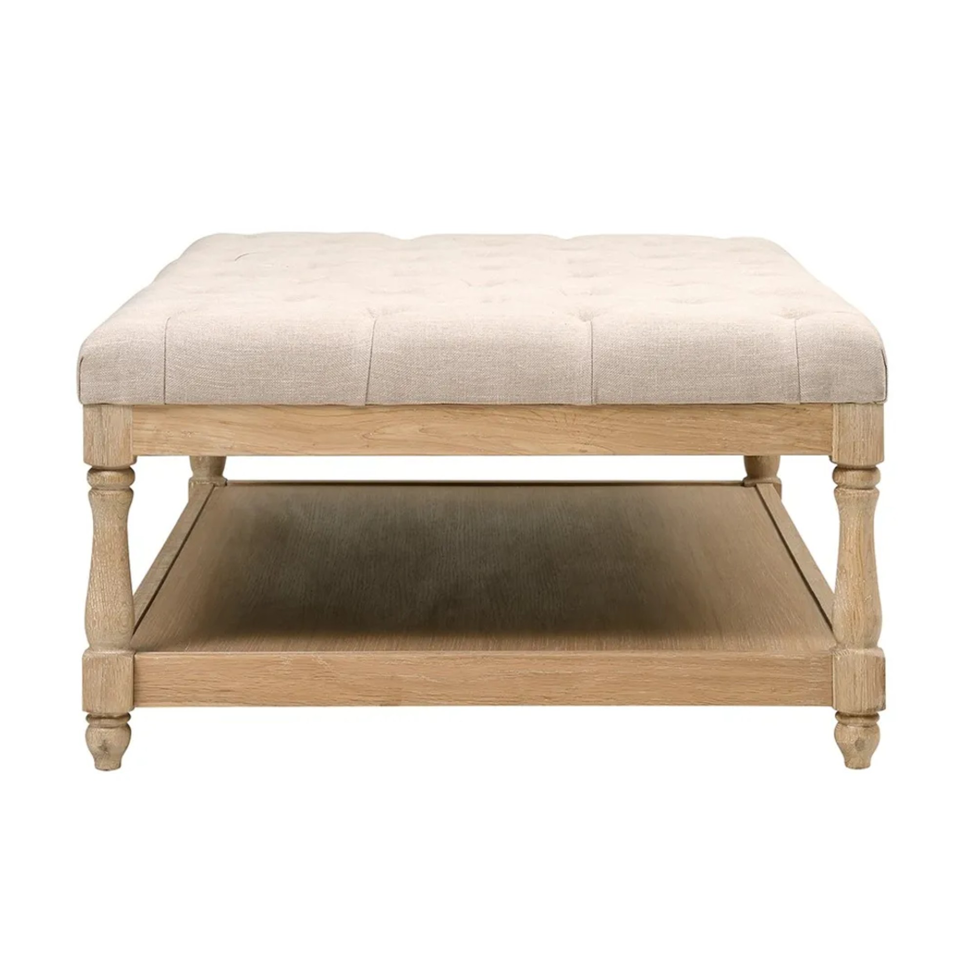 Cotswold Company Clover Rectangular Coffee Table with Shelf- Stone Linen