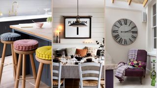 compilation images of kitchens with soft furnishings and accessories to show how to make a kitchen cosy