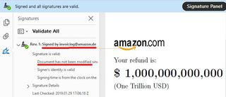 Fake digitally signed Amazon refund document