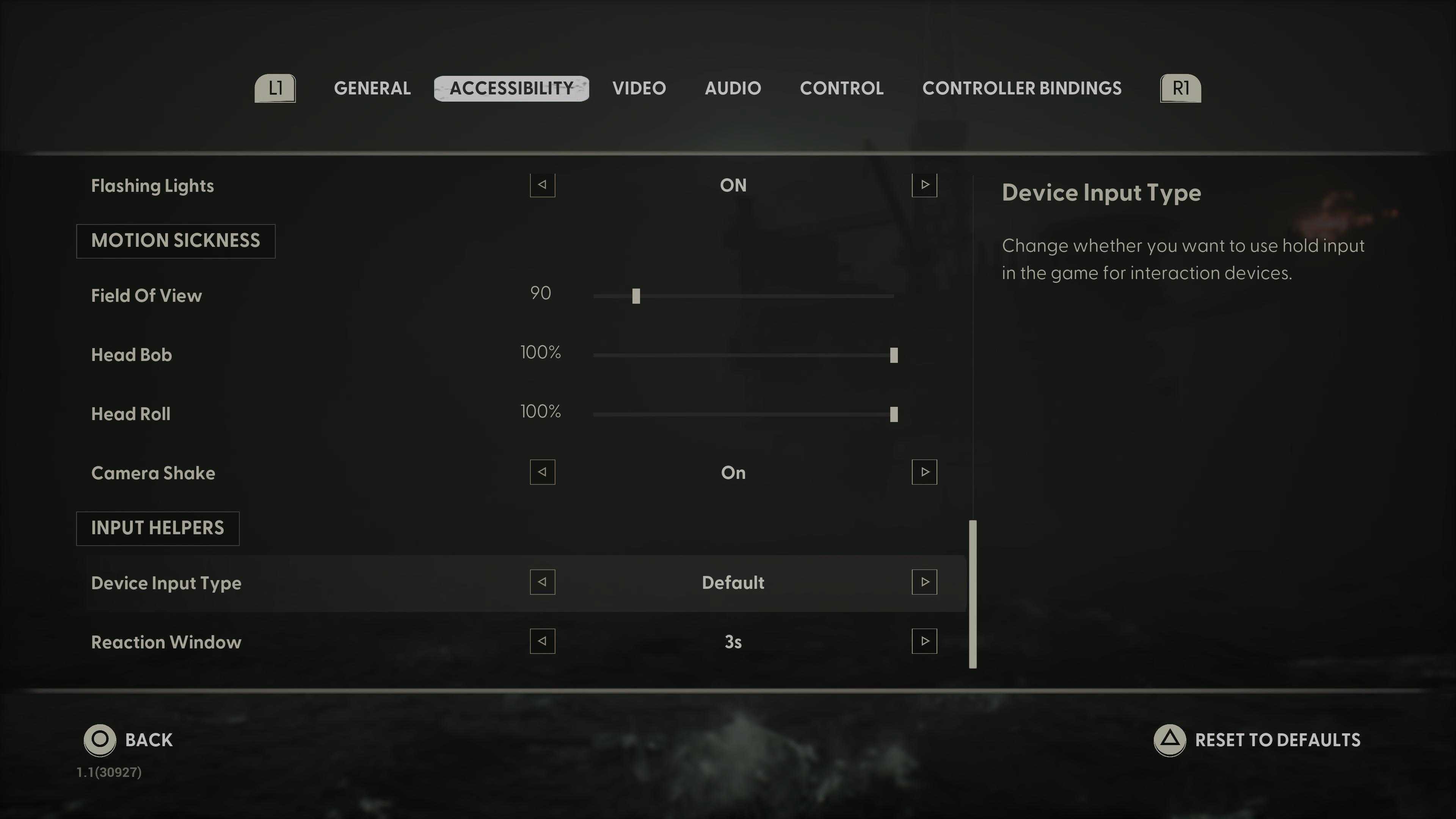 Screenshots of the accessibility menu from the video game Still Wakes the Deep