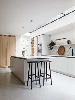 A kitchen with vinyl flooring