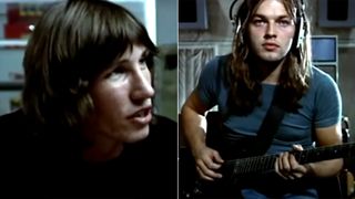 Roger Waters and David Gilmour in the studio recording The Dark Side of the Moon