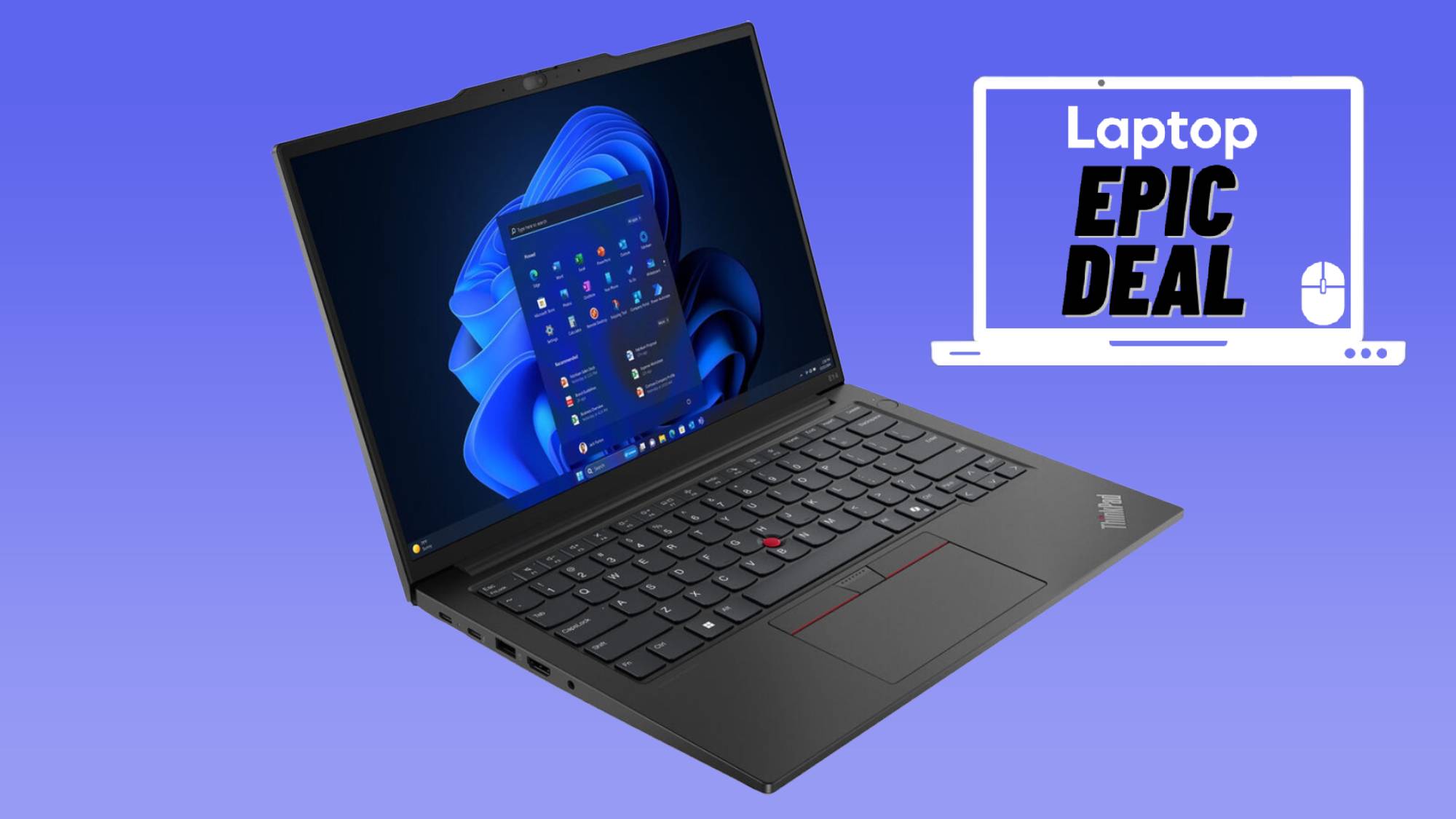 Black Lenovo ThinkPad Gen E14 Gen 6 business laptop against a blue gradient background.