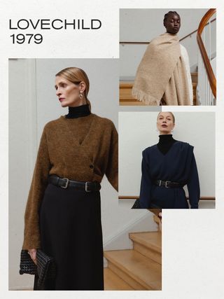 one of the best scandinavian clothing brands, lovechild 1979 is shown in a collage of images with models wearing winter clothing from the brand