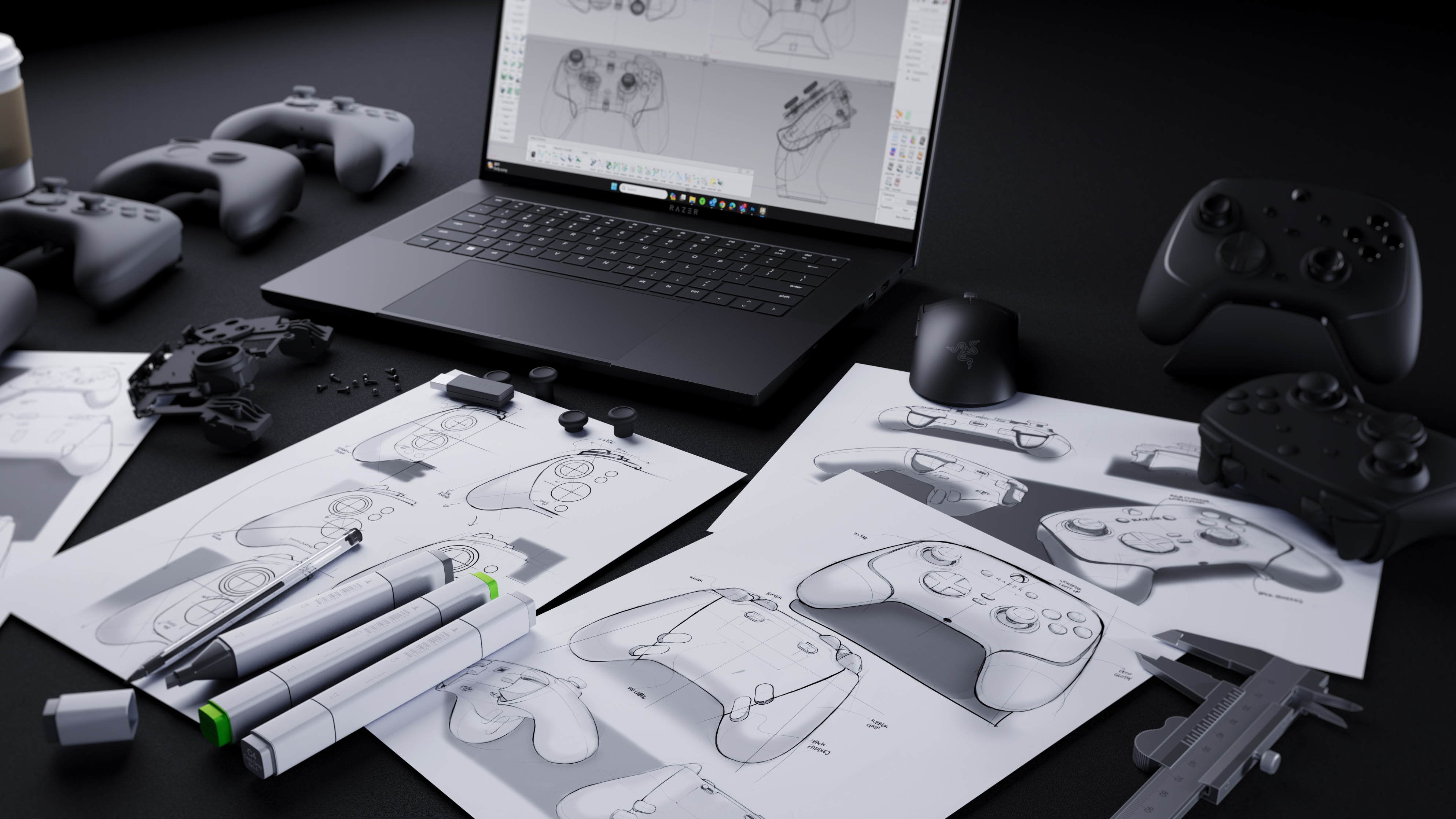 Image of design concepts and prototypes at Razer.