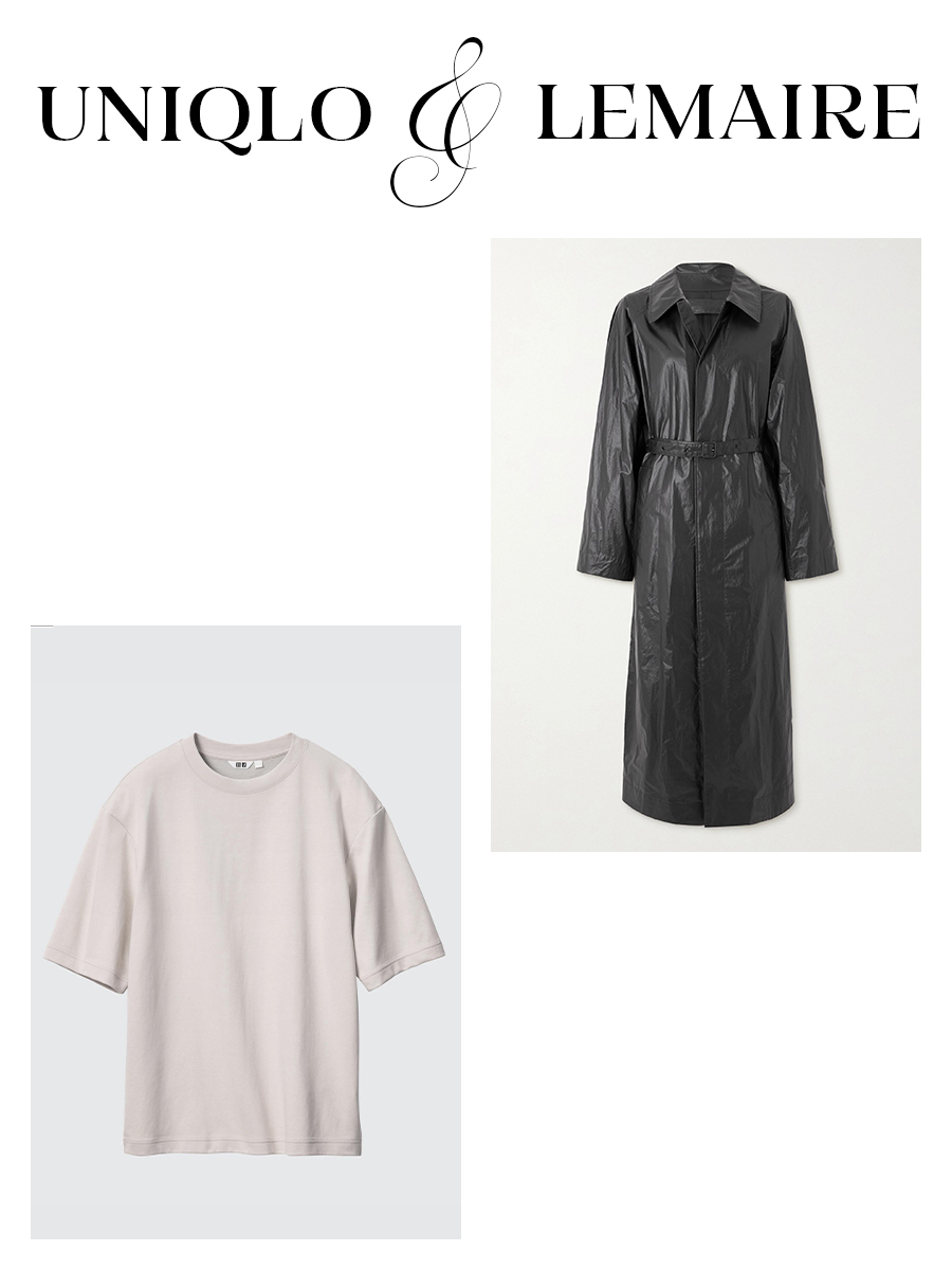 A slide with two images from Uniqlo (left) and Lemaire (right) with both brands' names printed in capital black serif letters.