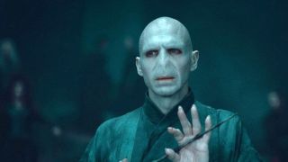 Ralph Fiennes with no nose as Voldemort in Harry Potter films.