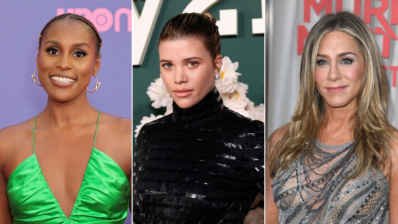 Split image of Issa Rae, Sofia Richie Grainge, and Jennifer Aniston at red carpet events