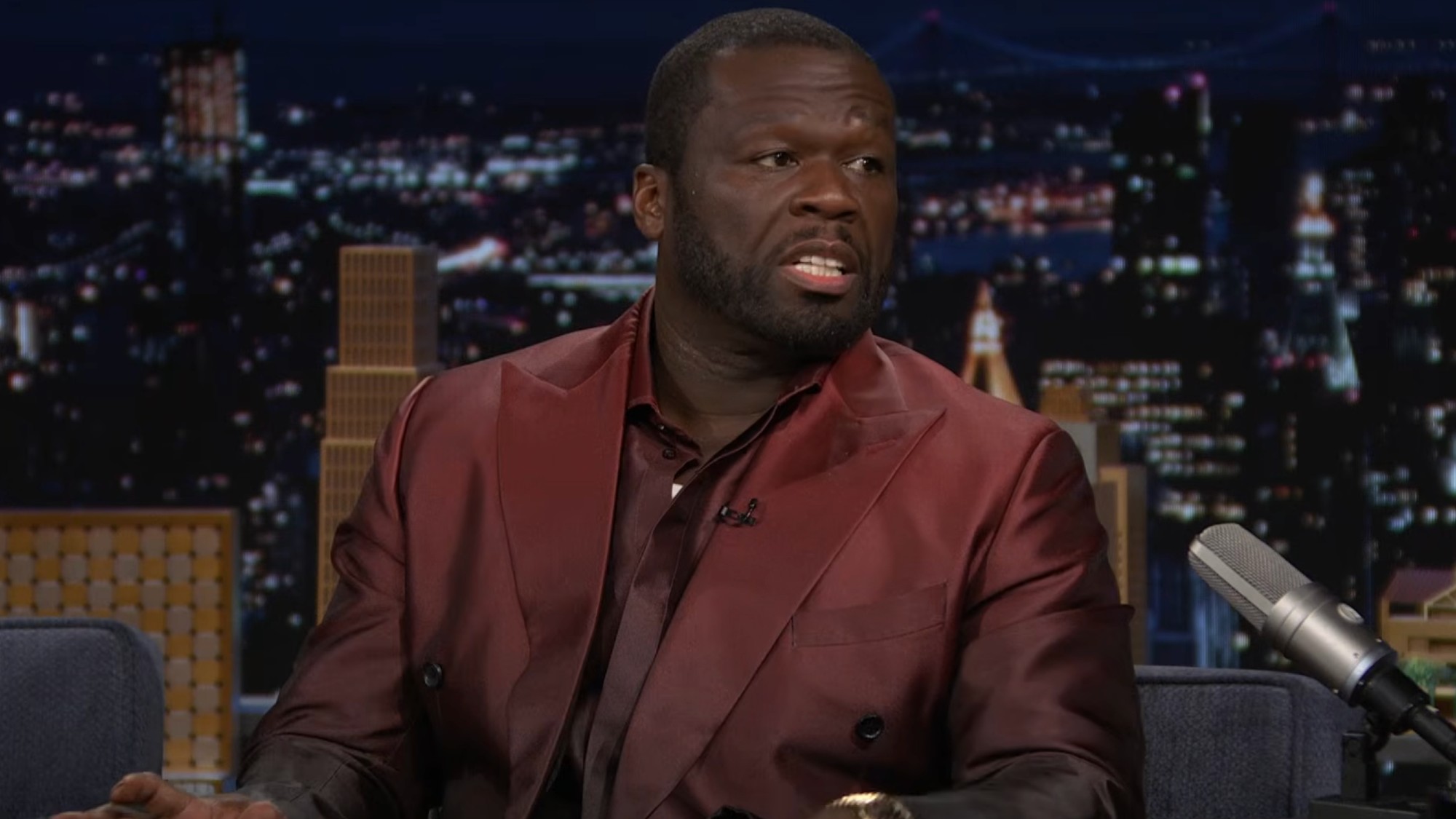 Curtis "50 Cent" Jackson speaks on The Tonight Show.