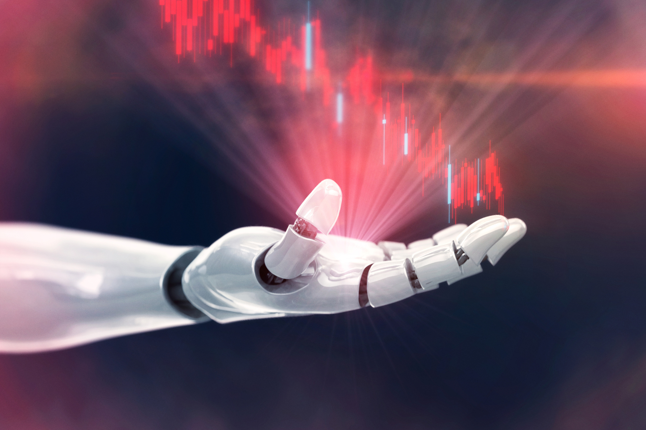 ai robot hand falling stock chart