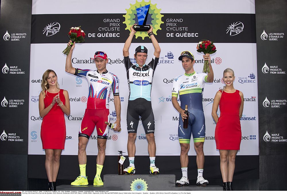 The final podium at the Grand Prix Cycliste de Quebec