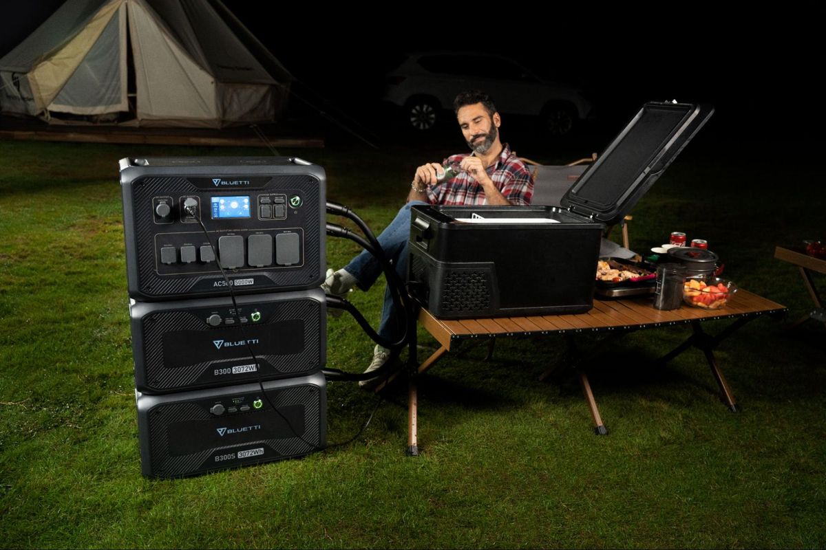 BLUETTI AC500 and B300 running at a campsite