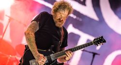 Brent Hinds plays an ESP live onstage with Mastodon.