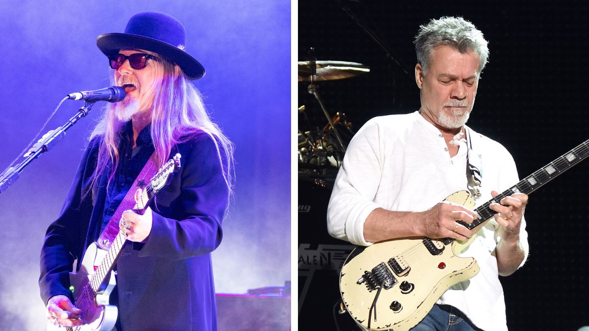 Left&ndash; Jerry Cantrell performs onstage at The Belasco on May 05, 2022 in Los Angeles, California; Eddie Van Halen performs at Perfect Vodka Amphitheatre in West Palm Beach