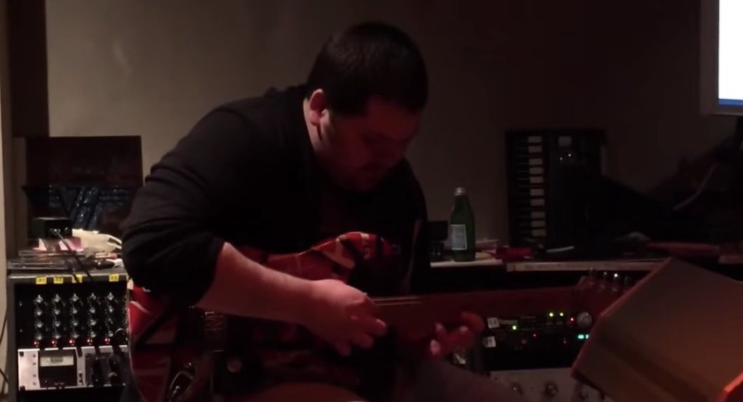 Wolfgang Van Halen plays the original Frankenstein guitar at 5150 Studios in Los Angeles