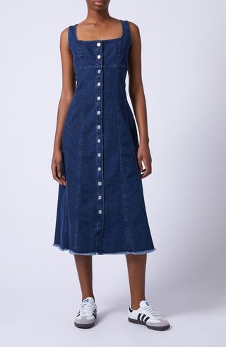 Arywode Sleeveless Fray Hem Denim Midi Dress