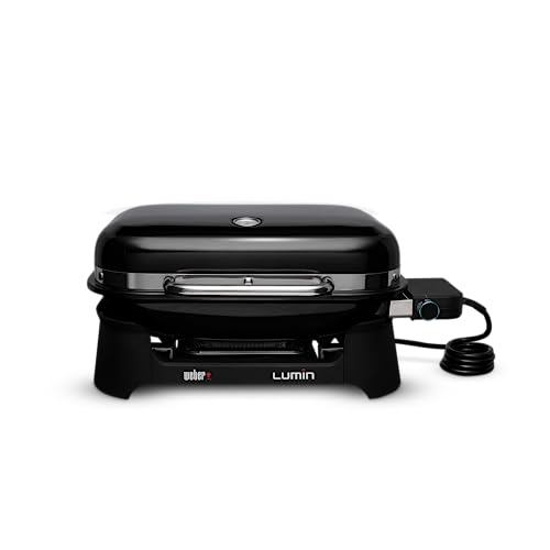 Weber Lumin Compact Electric Grill, 43 X 32cm Cooking Area, Portable, Reaches Over 315 &amp;deg;c, Versatile - Ideal for Searing, Smoking, Steaming, or Cooking Food - Black (91010974)