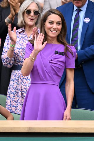 Catherine Princess of Wales court-side of Centre Court during the men's final on day fourteen of the Wimbledon Tennis Championships at the All England Lawn Tennis and Croquet Club on July 14, 2024 in London, England.