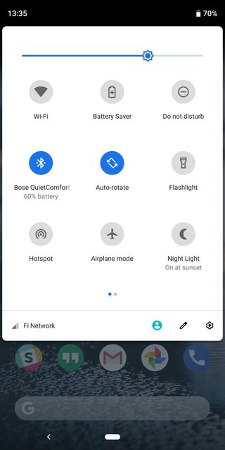 Android Pie notification shade toggles