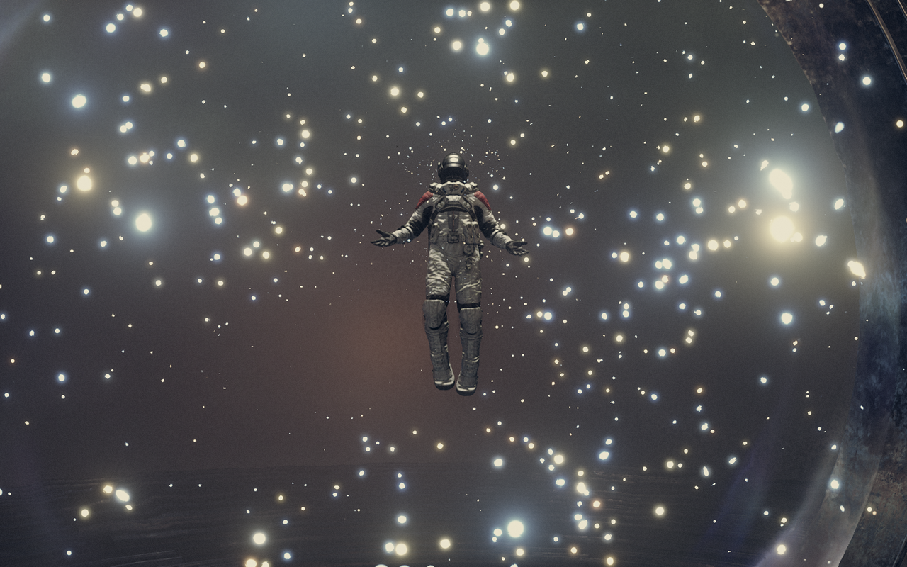 Starfield &mdash; The player character floating in an alien portal