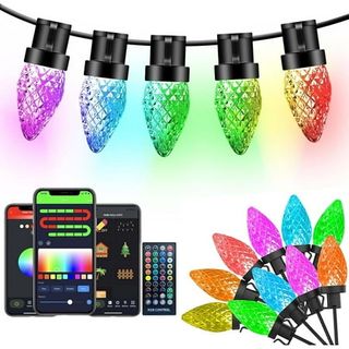 66ft Smart String Lights 100 Led Diy Extendable C9 Color Changing App Remote Controlled Music Timer Halloween Waterproof Programmable Lights for Eaves Fence Xmas Tree Decoration