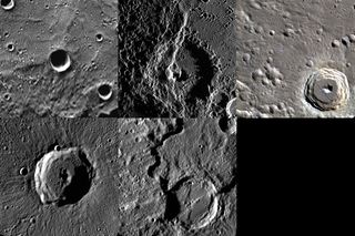 Five craters on Mercury have been given new names. Top row (L to R): Carolan Crater, Enheduanna Crater, Kulthum Crater. Bottom row (L to R): Rivera Crater, Karsh Crater. Images released April 29, 2015.