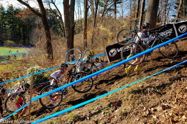 Anna Barensfeld (Pedalpowertraining.com) leading at the run-up