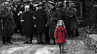 Scene with little girl in red coat in Schindler's List