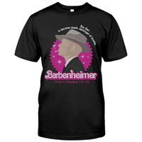Barbenheimer Ken t-shirt | $19.99 at Amazon
This shirt design takes the cake for us because it combines an iconic image from Oppenheimer and merges it with the character logos that Barbie was sharing of its core cast. The result is a chef's kiss kinda tee.

In terms of sizing, this is unisex and can be small, medium, or large. It's also available in a variety of colorways.

UK price: £21.42 at TeePublic