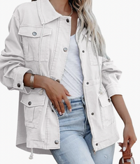 Women's Military Anorak Jacket Zip Up Snap Buttons Lightweight Safari Utility Coat, $57 (£45) | Amazon