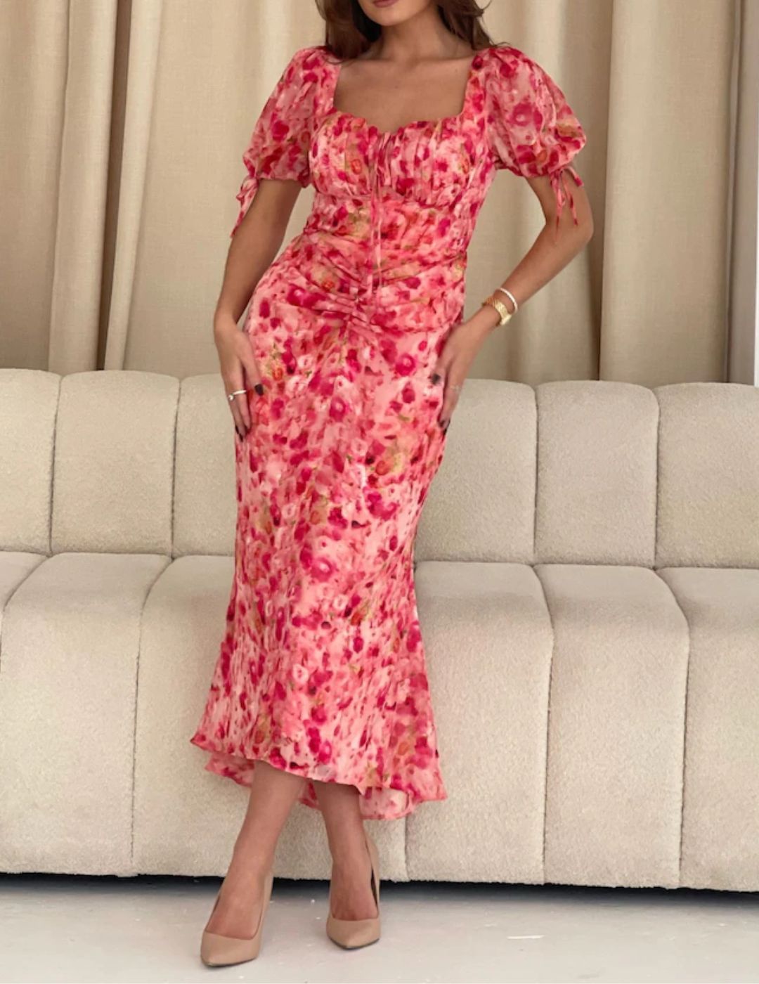 Image of floral ruched dress