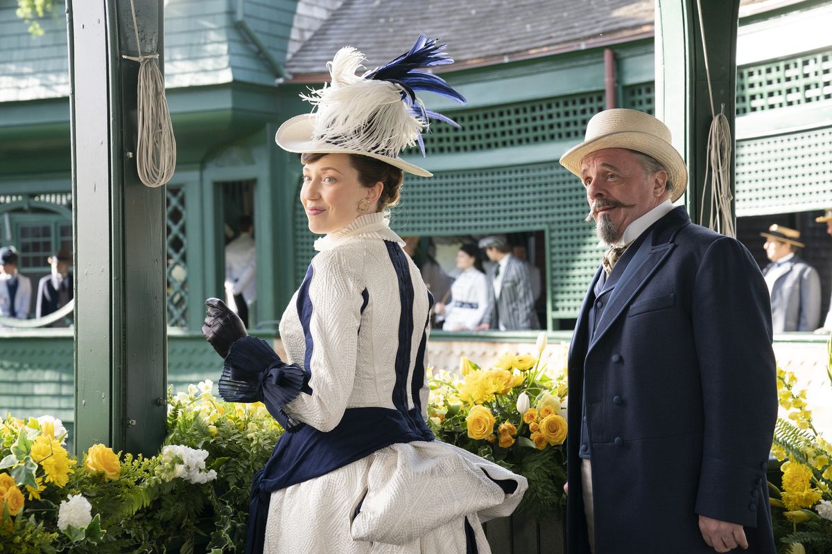 Carrie Coon and Nathan Lane in The Gilded Age 