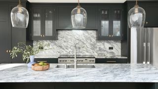 quartz composite worktop on kitchen island