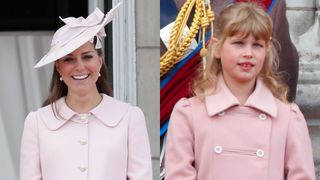 Kate Middleton and Lady Louise Windsor in similar pink coats