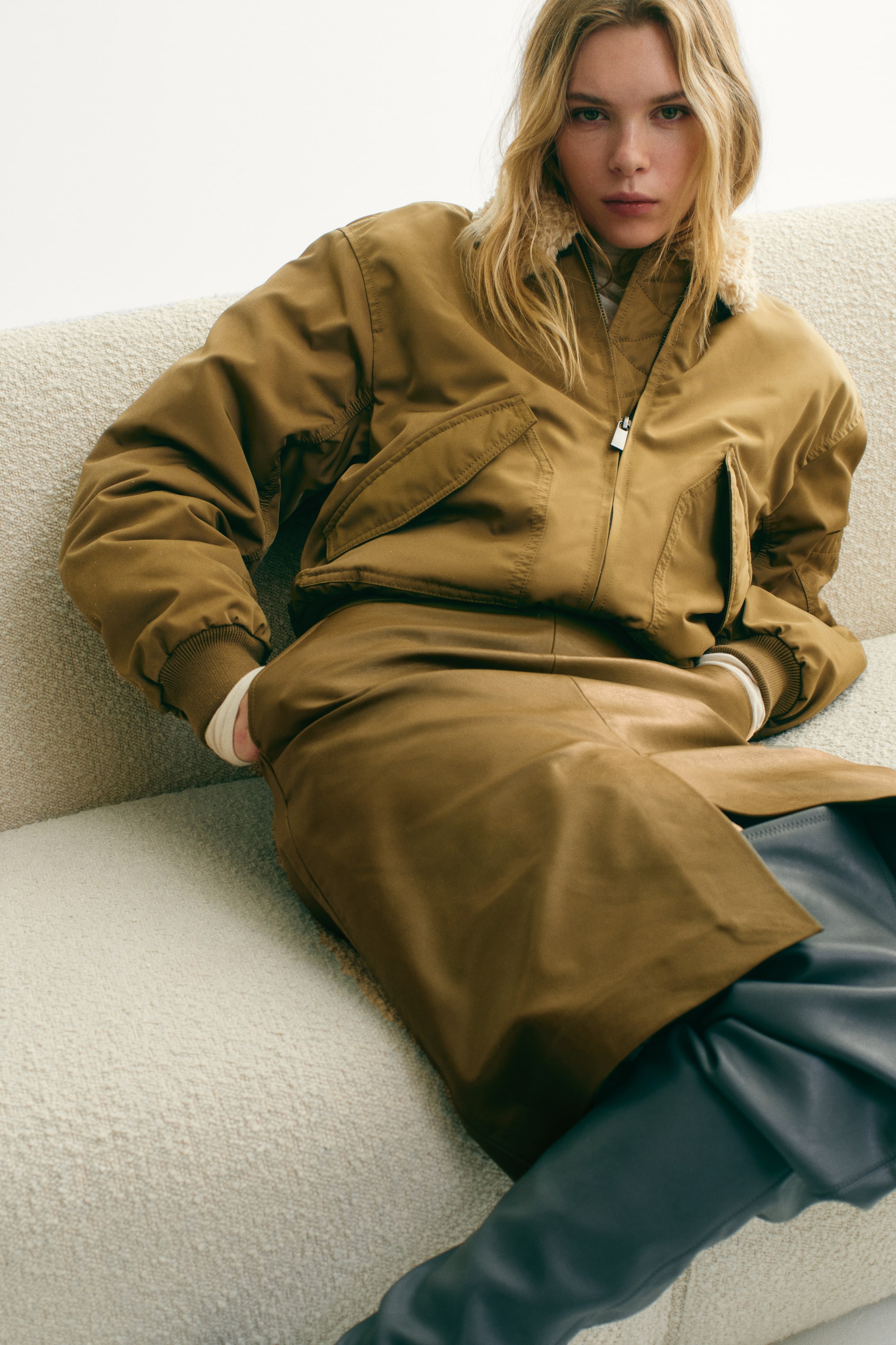 Collared Bomber Jacket - Khaki Green