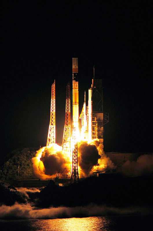 A Japanese H-2A rocket soars into space on Sept. 11, 2010 carrying the new Quasi-Zenith Satellite, a GPS satellite called Michibiki.