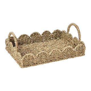 Household Essentials Seagrass Tray With Scalloped Edge, Natural