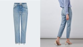 best mom jeans from Frame Jeans, distressed front light wash classic jeans