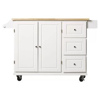 white and pine butchers trolley on wheels with drawers