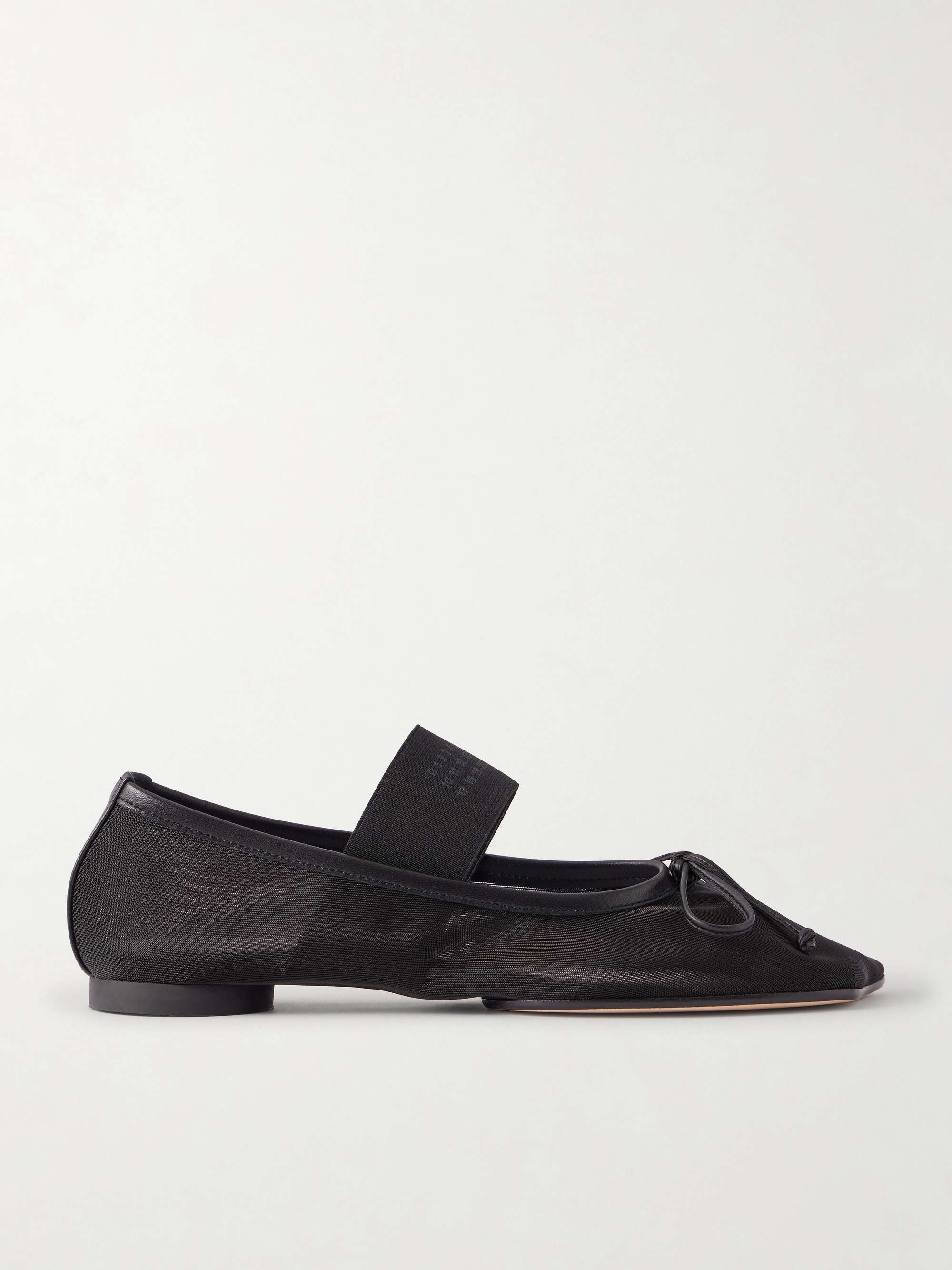Bow-Detailed Leather-Trimmed Mesh Ballet Flats