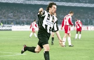 Alessandro Del Piero celebrates after scoring for Juventus against Monaco in the Champions League in April 1998.