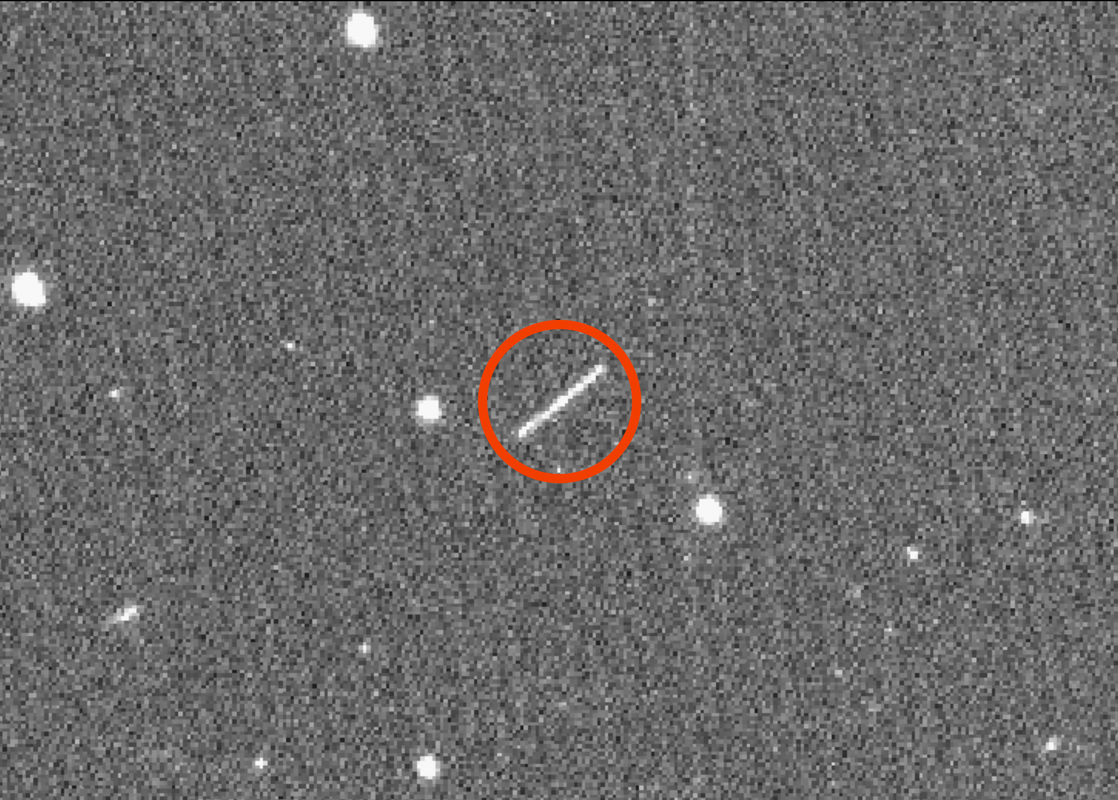 The circled streak in the center of this image is asteroid 2020 QG, which came closer to Earth than any other non-impacting asteroid on record. It was detected by the Zwicky Transient Facility on Sunday (Aug. 16), six hours after its closest approach, which took place that day at 12:08 a.m. EDT (Saturday, Aug. 15 at 9:08 p.m. PDT).