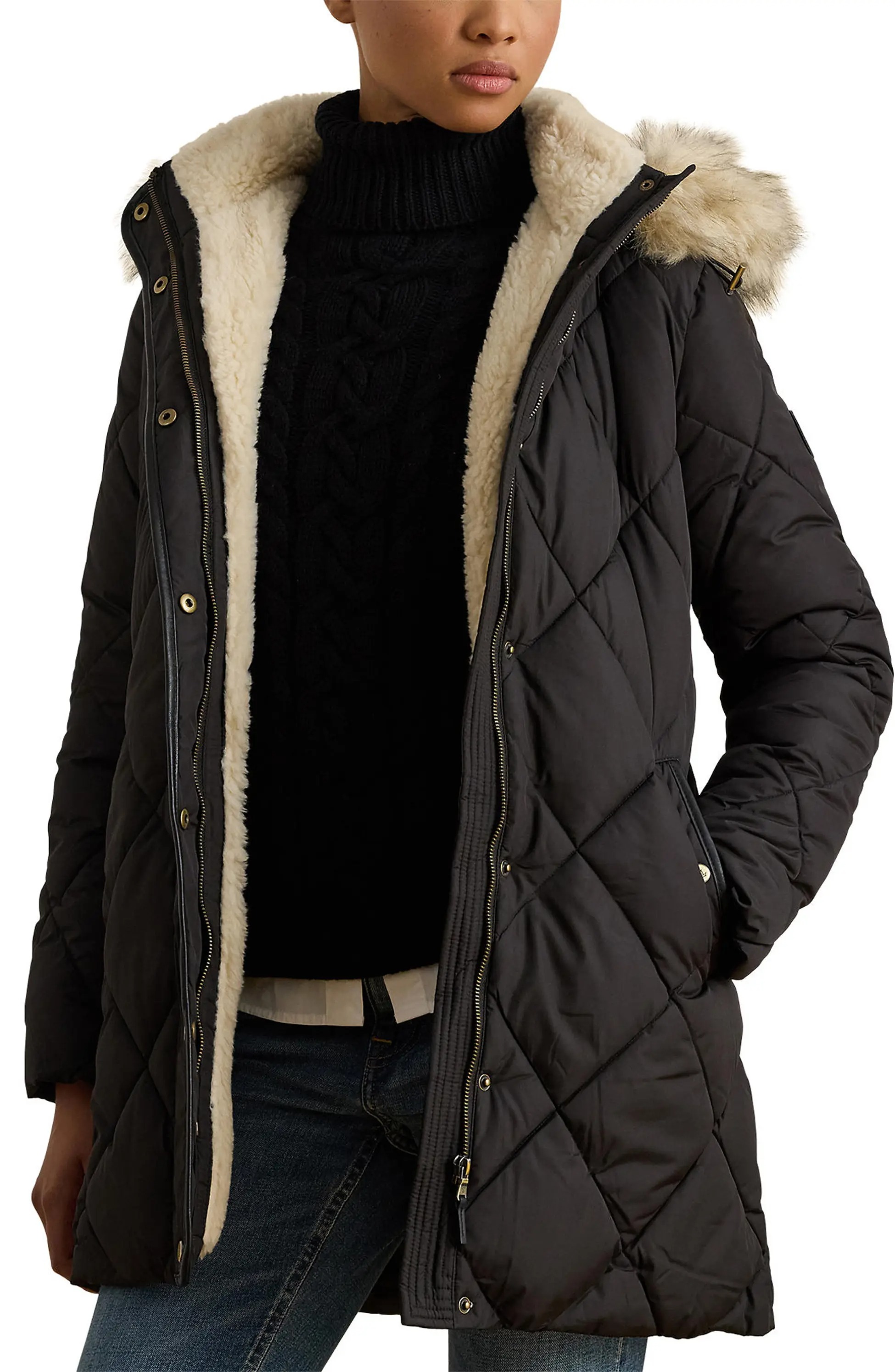 Faux Fur Trim Hooded Puffer Jacket