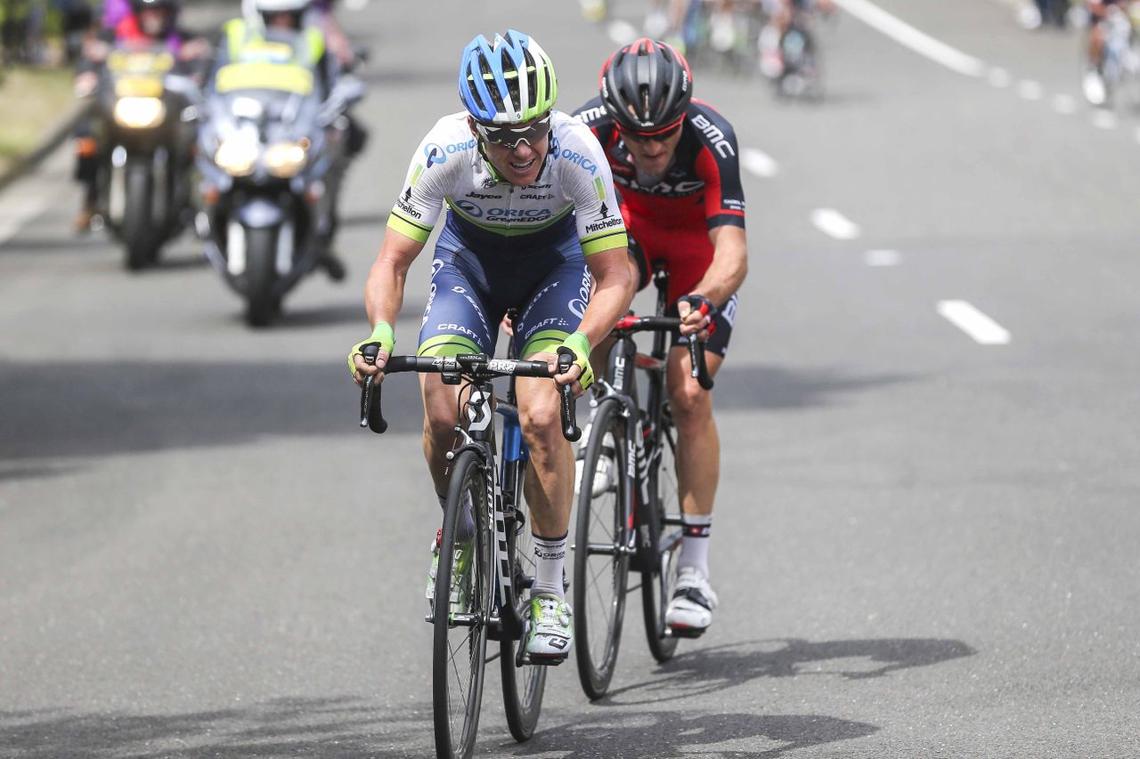 Simon Clarke (Orica-GreenEdge) and Danilo Wyss (BMC)