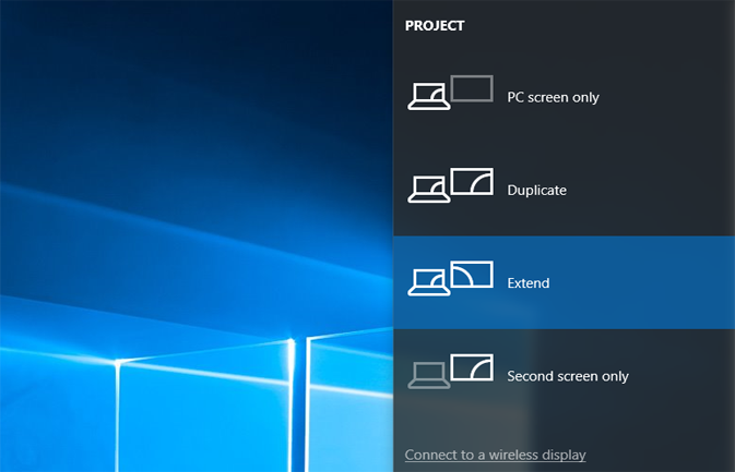Windows Key + P: Send to External Monitor