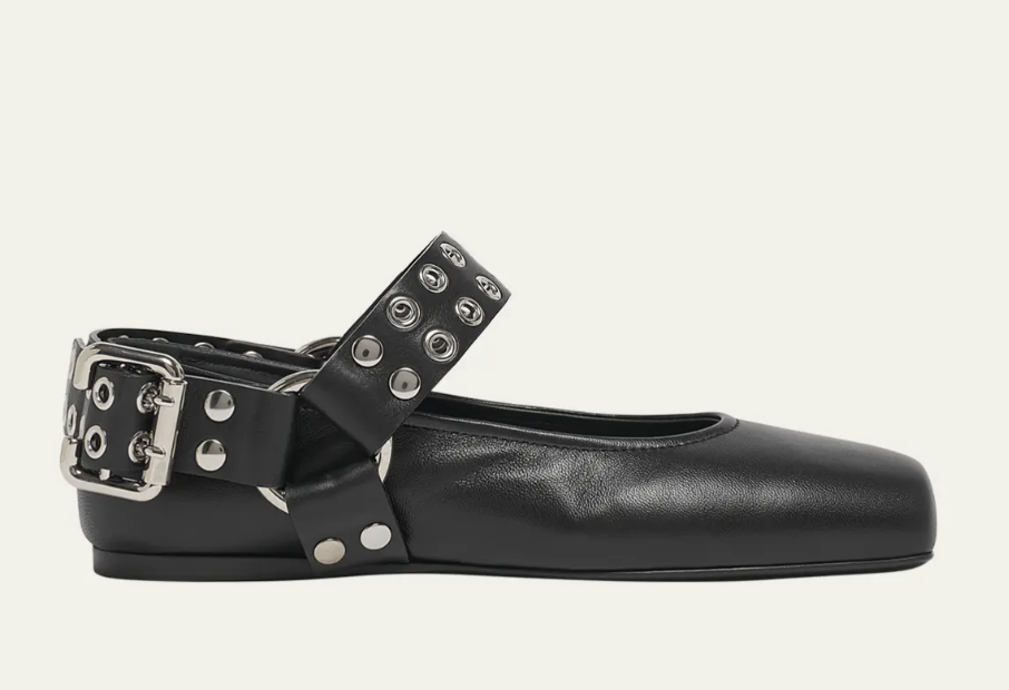 Ala&amp;iuml;a, Leather Grommet Harness Ballerina Flats