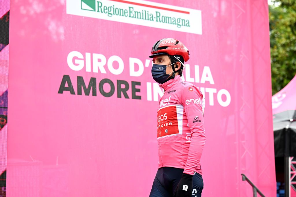 SCANDIANO ITALY MAY 16 Geraint Thomas of The United Kingdom and Team INEOS Grenadiers Pink Leader Jersey prior to the 106th Giro dItalia 2023 Stage 10 a 196km stage from Scandiano to Viareggio UCIWT on May 16 2023 in Scandiano Italy Photo by Stuart FranklinGetty Images