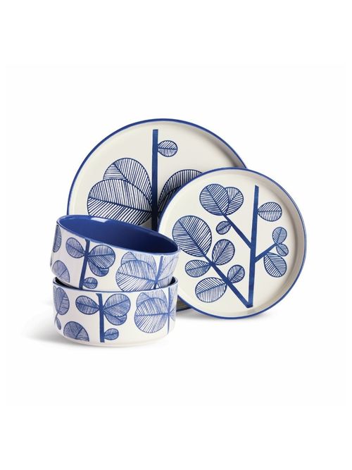 Blue Leaf 12 Piece Stoneware Dinner Set